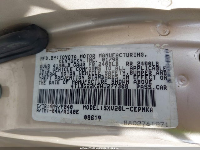 Продаж на аукціоні авто 1998 Toyota Camry Le, vin: 4T1BG22K2WU277308, номер лоту: 46107856