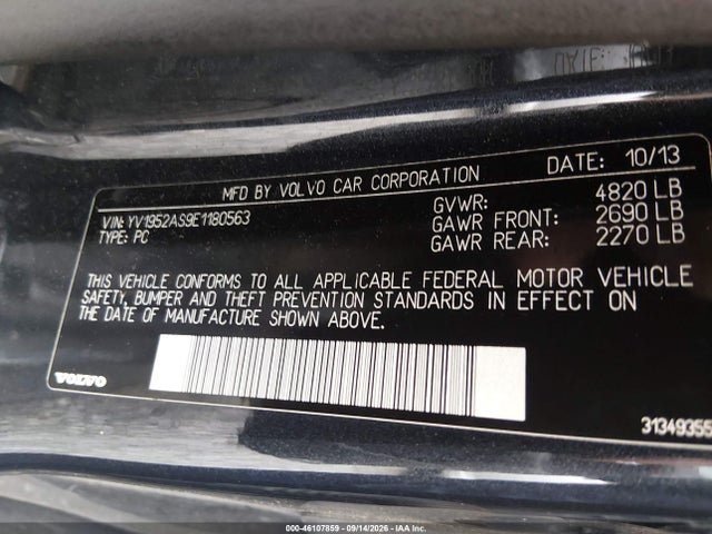 2014 Volvo S80 3.2/3.2 Platinum/3.2 Premier Plus მანქანა იყიდება აუქციონზე, vin: YV1952AS9E1180563, აუქციონის ნომერი: 46107859