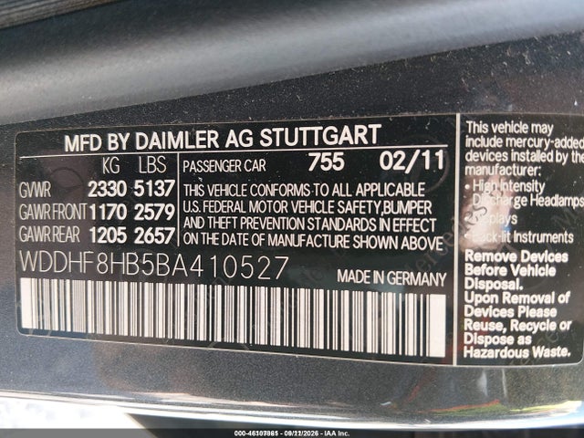 Aukcja sprzedaży 2011 Mercedes-benz E 350 4matic, vin: WDDHF8HB5BA410527, numer aukcji: 46107861