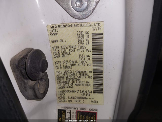 Продаж на аукціоні авто 2017 Nissan Frontier Sv, vin: 1N6DD0CW4HN716434, номер лоту: 46107869