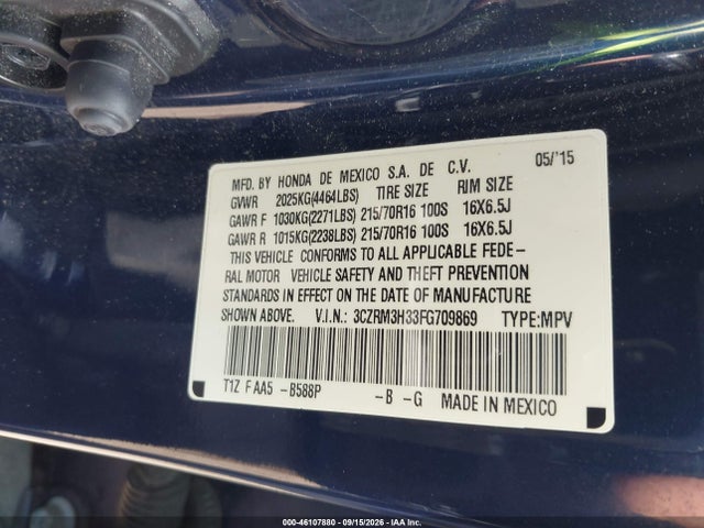 46107880 :رقم المزاد ، 3CZRM3H33FG709869 vin ، 2015 Honda Cr-v Lx مزاد بيع