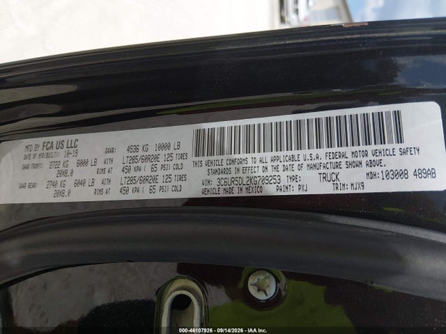 46107926 :رقم المزاد ، 3C6UR5DL2KG709253 vin ، 2019 Ram 2500 Big Horn  4x4 6'4 Box مزاد بيع