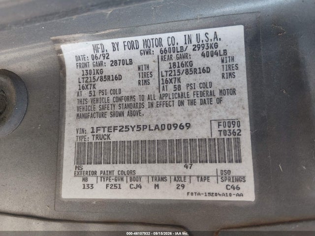 Продажа на аукционе авто 1993 Ford F250, vin: 1FTEF25Y5PLA00969, номер лота: 46107932