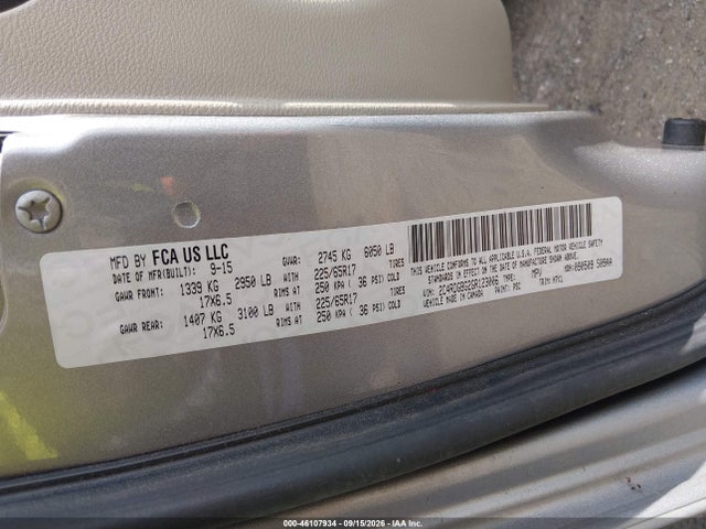 46107934 :رقم المزاد ، 2C4RDGBG2GR123006 vin ، 2016 Dodge Grand Caravan Se مزاد بيع