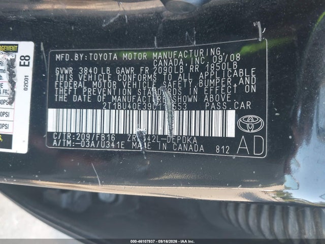 Aukcja sprzedaży 2009 Toyota Corolla Le, vin: 2T1BU40E39C112553, numer aukcji: 46107937