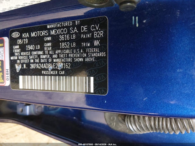 2020 Kia Rio S მანქანა იყიდება აუქციონზე, vin: 3KPA24AD8LE263162, აუქციონის ნომერი: 46107950