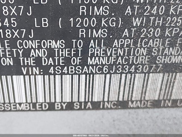 Продаж на аукціоні авто 2018 Subaru Outback 2.5i Limited, vin: 4S4BSANC6J3343077, номер лоту: 46107964
