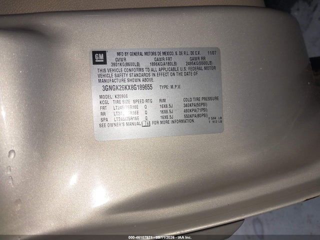 46107971 :رقم المزاد ، 3GNGK26KX8G189655 vin ، 2008 Chevrolet Suburban 2500 Lt مزاد بيع