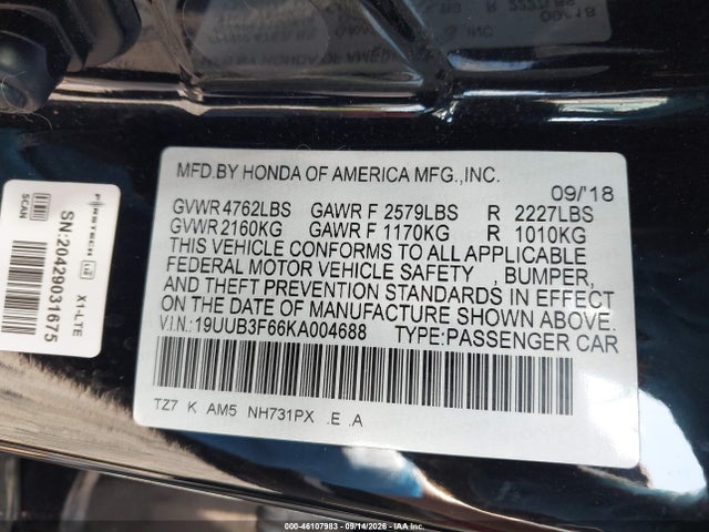 Продажа на аукционе авто 2019 Acura Tlx Tech   A-spec Pkgs, vin: 19UUB3F66KA004688, номер лота: 46107983