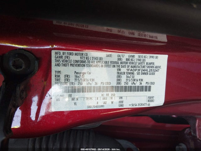 Продажа на аукционе авто 2017 Ford Focus Se, vin: 1FADP3F24HL253247, номер лота: 46107985