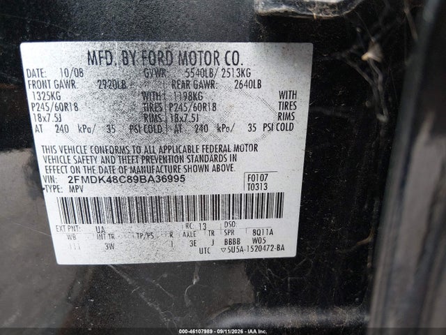 Продажа на аукционе авто 2009 Ford Edge Sel, vin: 2FMDK48C89BA36995, номер лота: 46107989