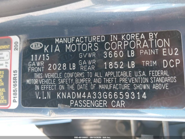 KNADM4A33G6659314 KIA RIO LX
