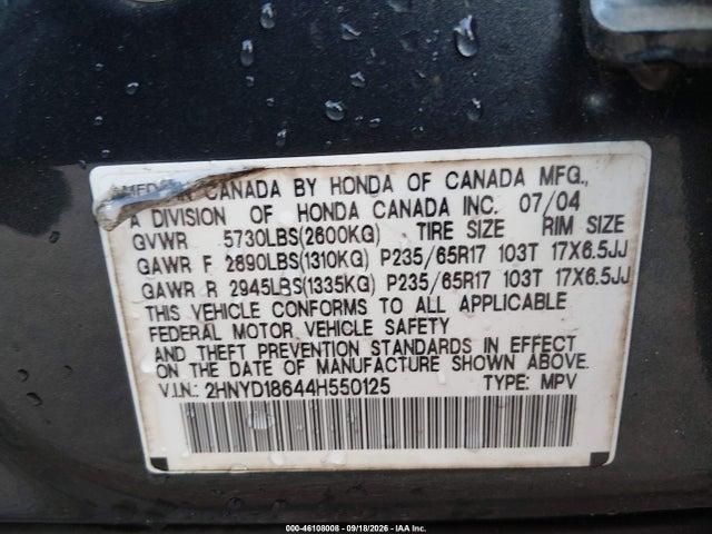 Продажа на аукционе авто 2004 Acura Mdx, vin: 2HNYD18644H550125, номер лота: 46108008