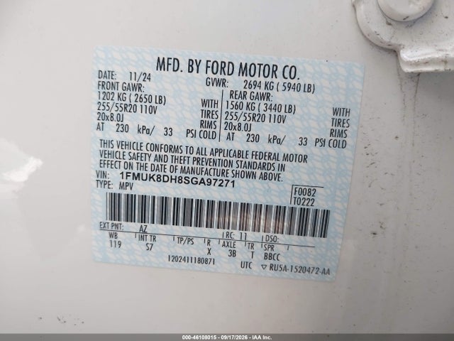 Продажа на аукционе авто 2025 Ford Explorer Active, vin: 1FMUK8DH8SGA97271, номер лота: 46108015