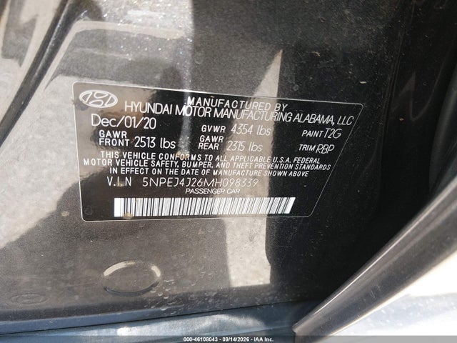 Aukcja sprzedaży 2021 Hyundai Sonata Sel Plus, vin: 5NPEJ4J26MH098339, numer aukcji: 46108043