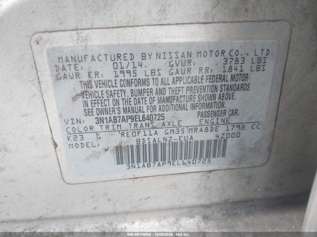 Продажа на аукционе авто 2014 Nissan Sentra Fe+ Sv, vin: 3N1AB7AP9EL640725, номер лота: 46108059