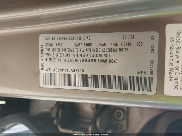 Aukcja sprzedaży 2004 Porsche Cayenne Turbo, vin: WP1AC29P14LA93718, numer aukcji: 46108081