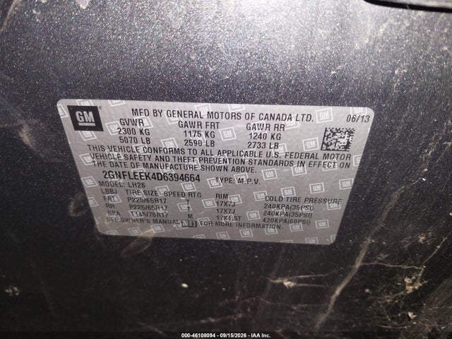 Продажа на аукционе авто 2013 Chevrolet Equinox 1lt, vin: 2GNFLEEK4D6394664, номер лота: 46108094