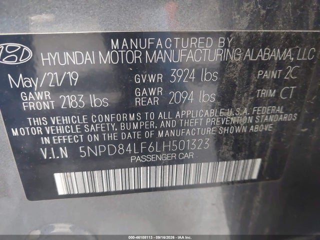 Aukcja sprzedaży 2020 Hyundai Elantra Value Edition, vin: 5NPD84LF6LH501323, numer aukcji: 46108113