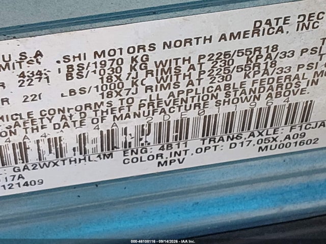 46108116 :رقم المزاد ، 4A4AP4AU2DE011964 vin ، 2013 Mitsubishi Outlander Sport Se مزاد بيع