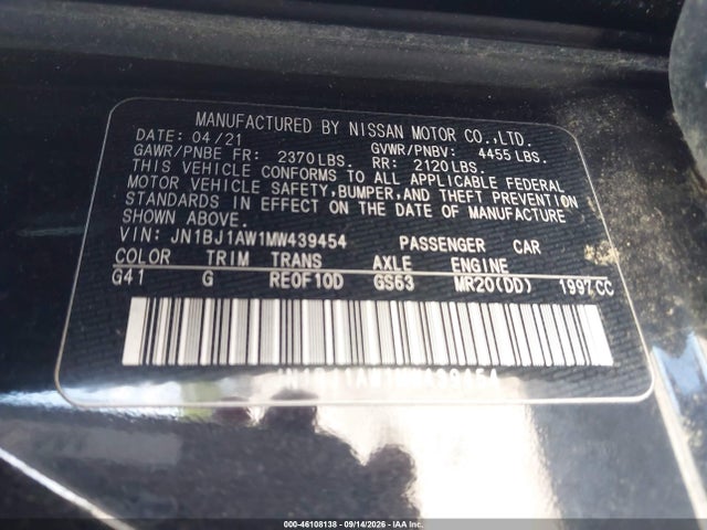 Aukcja sprzedaży 2021 Nissan Rogue Sport S Awd Xtronic Cvt, vin: JN1BJ1AW1MW439454, numer aukcji: 46108138