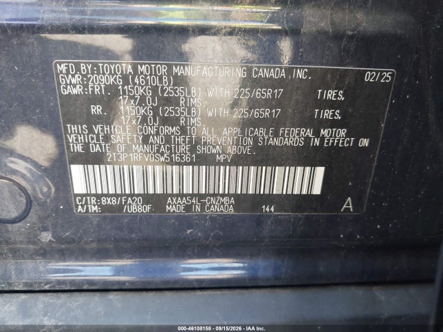Продажа на аукционе авто 2025 Toyota Rav4 Xle, vin: 2T3P1RFV0SW516361, номер лота: 46108158