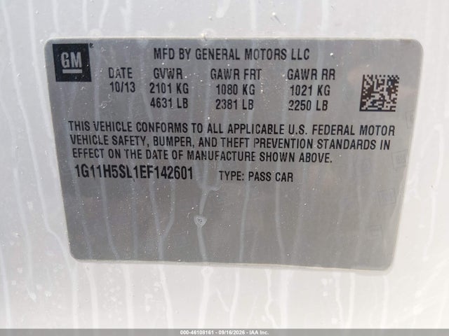 46108161 :رقم المزاد ، 1G11H5SL1EF142601 vin ، 2014 Chevrolet Malibu 1lz مزاد بيع