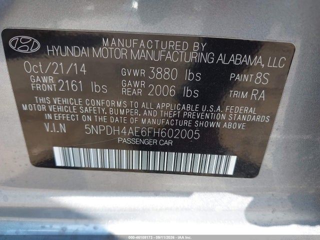 Aukcja sprzedaży 2015 Hyundai Elantra Se, vin: 5NPDH4AE6FH602005, numer aukcji: 46108173