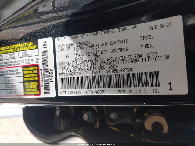 Aukcja sprzedaży 2021 Toyota Tacoma Trd Pro, vin: 5TFCZ5AN2MX278017, numer aukcji: 46108179