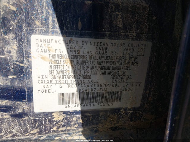 46108208 :رقم المزاد ، 3N1AB7AP9HL716920 vin ، 2017 Nissan Sentra Sv مزاد بيع