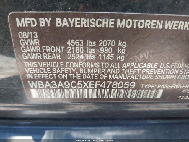 Продаж на аукціоні авто 2014 Bmw 335i, vin: WBA3A9C5XEF478059, номер лоту: 46108211