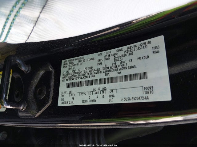 Aukcja sprzedaży 2020 Ford F-150 Xlt, vin: 1FTEW1CP2LKD01140, numer aukcji: 46108239