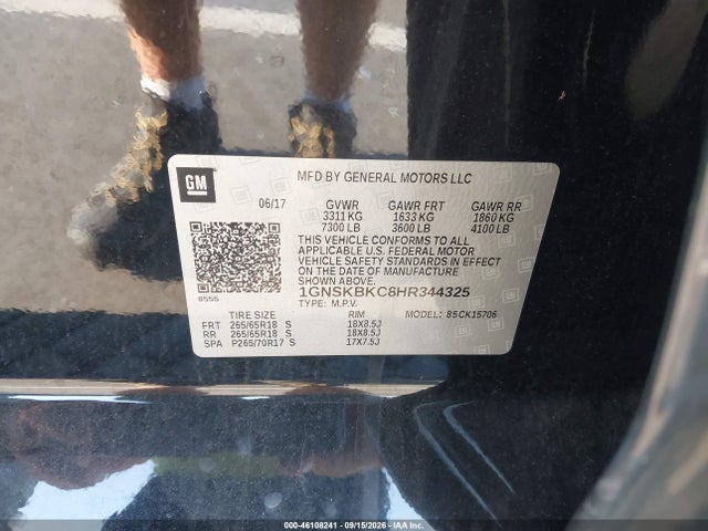 Aukcja sprzedaży 2017 Chevrolet Tahoe Lt, vin: 1GNSKBKC8HR344325, numer aukcji: 46108241