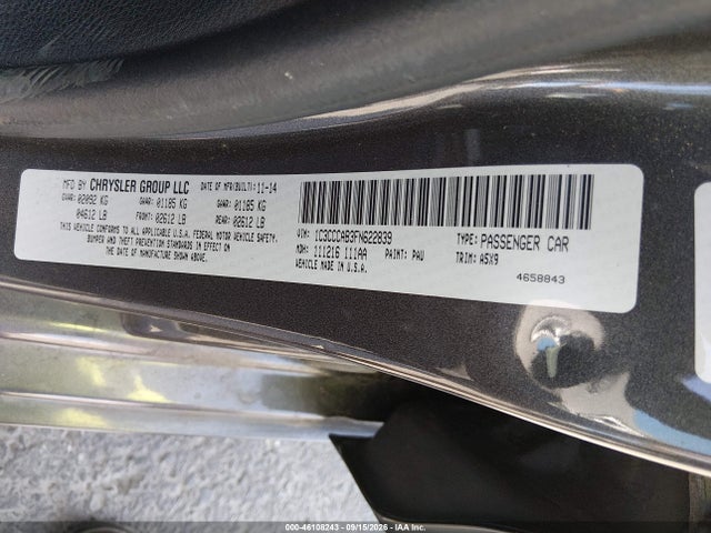 2015 Chrysler 200 Limited მანქანა იყიდება აუქციონზე, vin: 1C3CCCAB3FN622839, აუქციონის ნომერი: 46108243