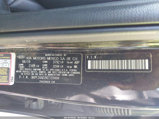 Aukcja sprzedaży 2019 Kia Forte Lxs, vin: 3KPF24AD2KE133494, numer aukcji: 46108245