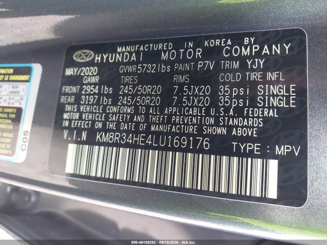 Продажа на аукционе авто 2020 Hyundai Palisade Sel, vin: KM8R34HE4LU169176, номер лота: 46108292