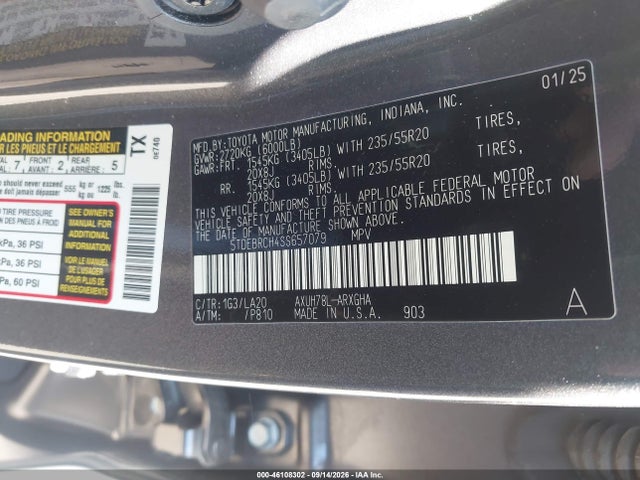 Продаж на аукціоні авто 2025 Toyota Highlander Hybrid Platinum, vin: 5TDEBRCH4SS657079, номер лоту: 46108302