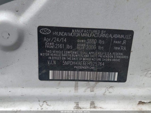 2014 Hyundai Elantra Se მანქანა იყიდება აუქციონზე, vin: 5NPDH4AE6EH525764, აუქციონის ნომერი: 46108329
