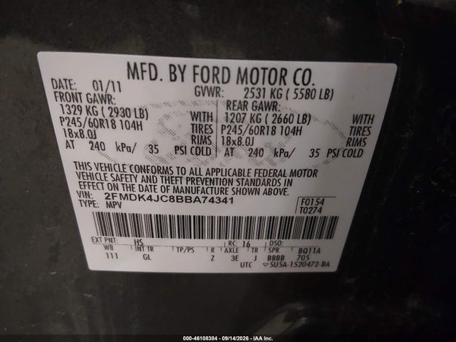 Продаж на аукціоні авто 2011 Ford Edge Sel, vin: 2FMDK4JC8BBA74341, номер лоту: 46108384