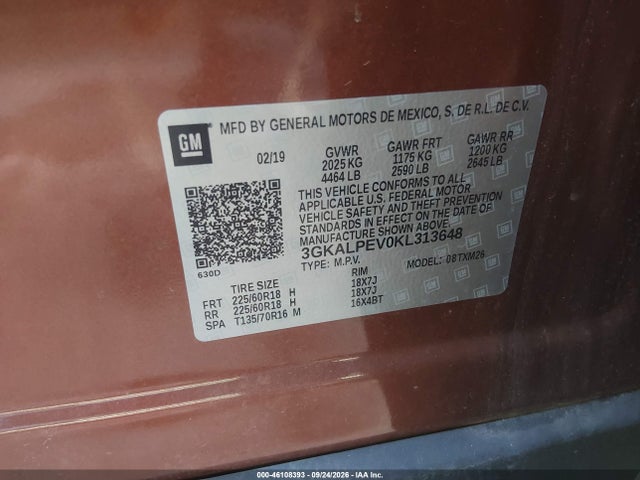 Продаж на аукціоні авто 2019 Gmc Terrain Slt, vin: 3GKALPEV0KL313648, номер лоту: 46108393