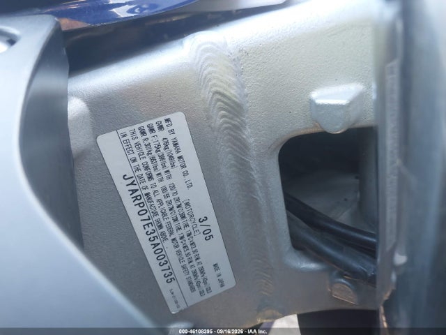 2005 Yamaha Fjr1300 მანქანა იყიდება აუქციონზე, vin: JYARP07E35A003735, აუქციონის ნომერი: 46108395