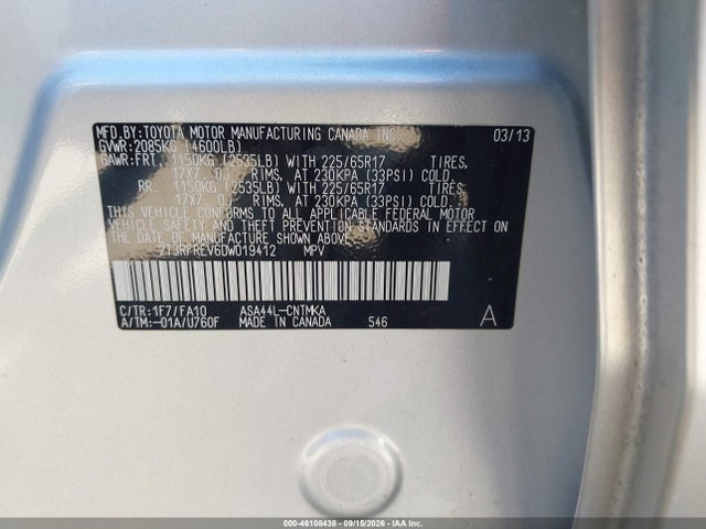 2013 Toyota Rav4 Xle მანქანა იყიდება აუქციონზე, vin: 2T3RFREV6DW019412, აუქციონის ნომერი: 46108438