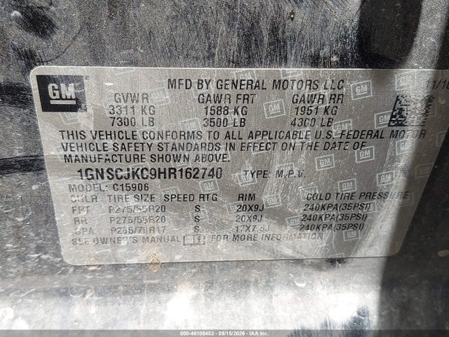 1GNSCJKC9HR162740 Chevrolet Suburban Premier