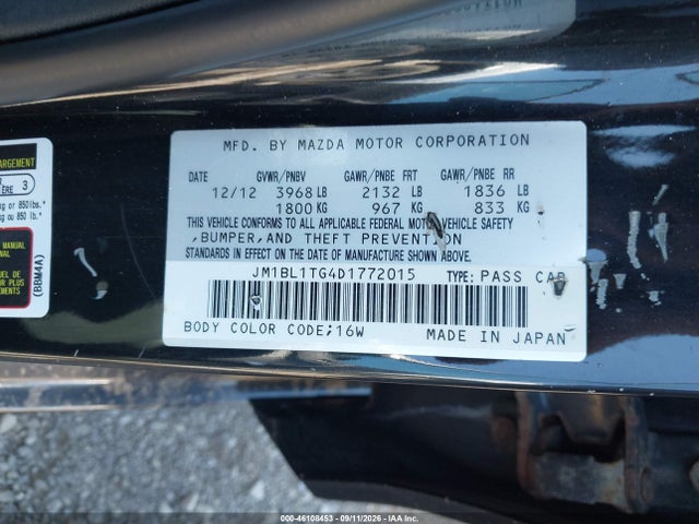 Aukcja sprzedaży 2013 Mazda Mazda3 I Sv, vin: JM1BL1TG4D1772015, numer aukcji: 46108453