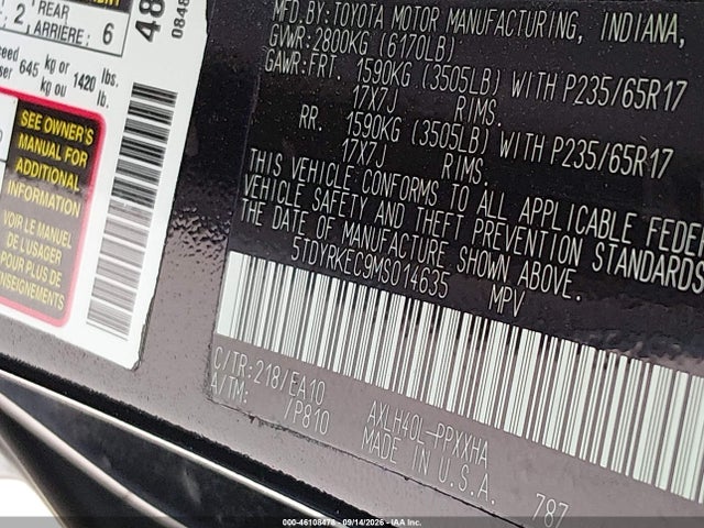 5TDYRKEC9MS014635 Toyota SIENNA XLE