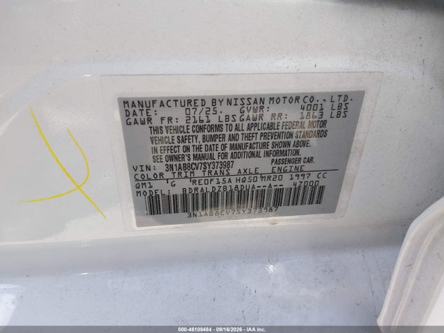 Aukcja sprzedaży 2025 Nissan Sentra Sv, vin: 3N1AB8CV7SY373987, numer aukcji: 46108484