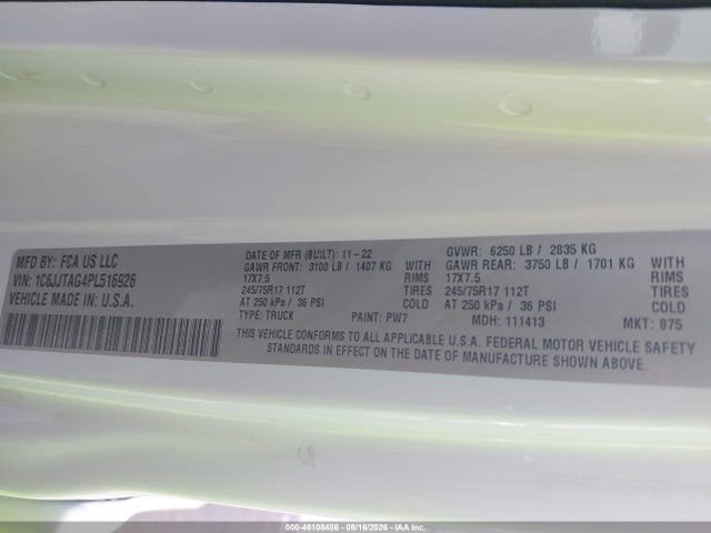1C6JJTAG4PL516926 Jeep Gladiator Sport S 4x4