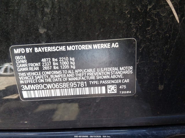 2025 Bmw 3 Series 330i Xdrive მანქანა იყიდება აუქციონზე, vin: 3MW89CW06S8E95781, აუქციონის ნომერი: 46108495