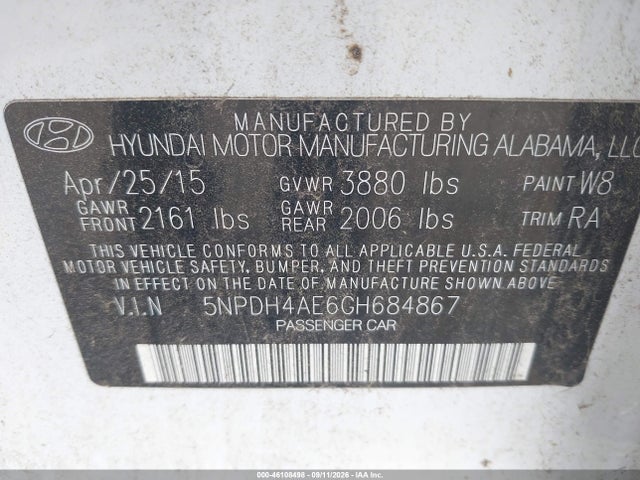 2016 Hyundai Elantra Se მანქანა იყიდება აუქციონზე, vin: 5NPDH4AE6GH684867, აუქციონის ნომერი: 46108498
