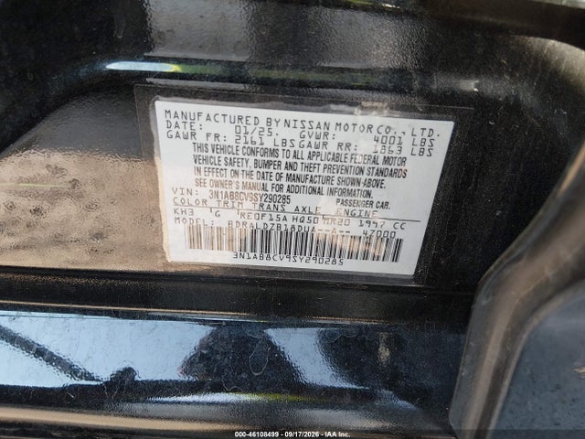 2025 Nissan Sentra Sv მანქანა იყიდება აუქციონზე, vin: 3N1AB8CV9SY290285, აუქციონის ნომერი: 46108499